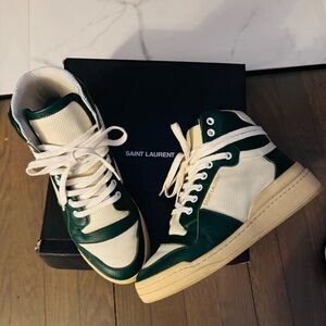 Saint Laurent Green and Cream High-Top Sneakers